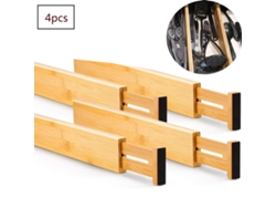 RNEMITERY Organizador de cajones multiusos de bambú, extensible y ajustable, fácil de instalar, para cocina, baño, dormitorio, cómoda y oficina (juego de 4)