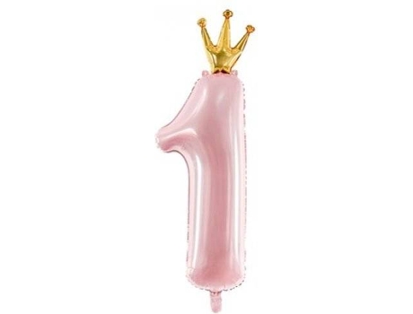 Globo PARTYDECO número 0 Foil 100 cm Rosa Claro con Coronita