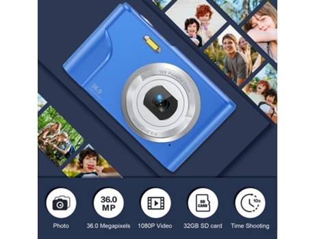 Cámara Compacta Digital TURMIN Dc311Af 48Mp Resolución HD Pantalla de 2,4 Pulgadas 128Gb Azul