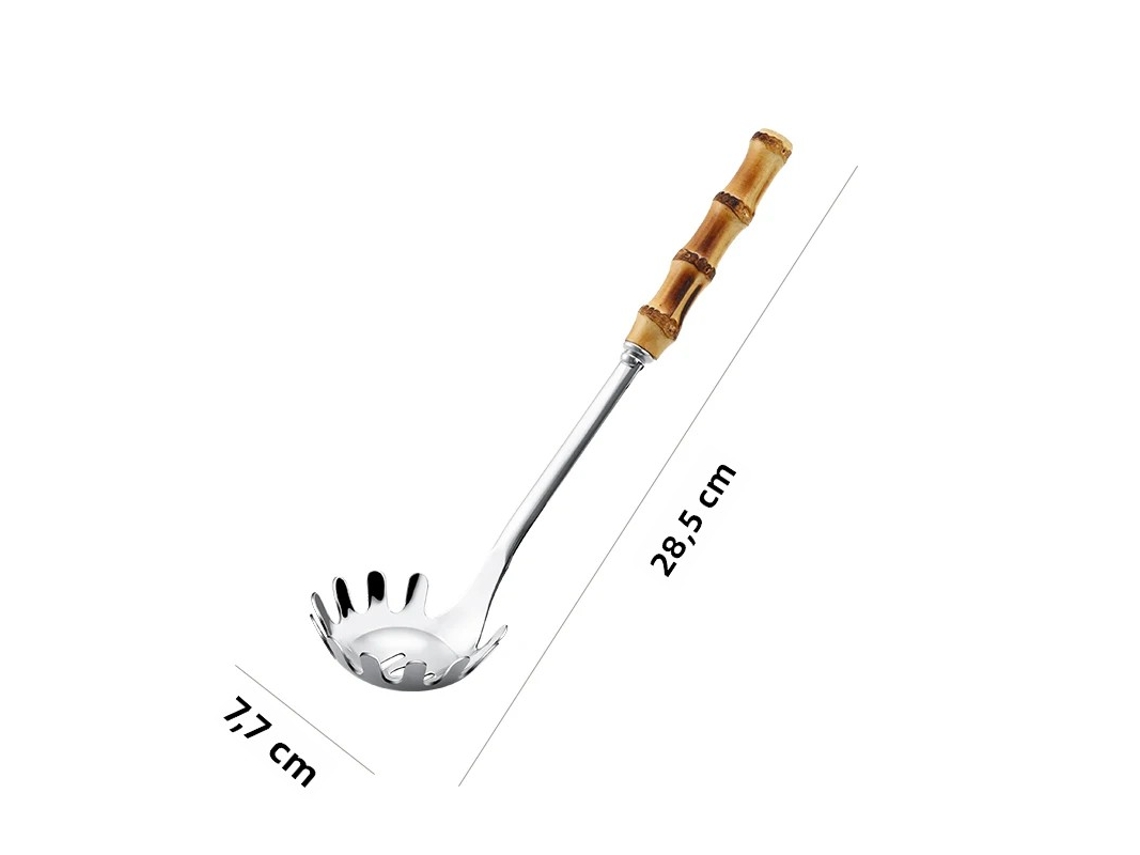Cuchara Para Pasta De Acero Inoxidable 304 Con Mango De Bambú, Práctica Cuchara Para Sopa Y Fideos, Utensilio De Cocina Ecológico.
