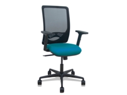 Silla De Oficina Zulema Con Mecanismo Sincro Tapizada Con Tela Color Verde Petróleo Y Malla Color Negro