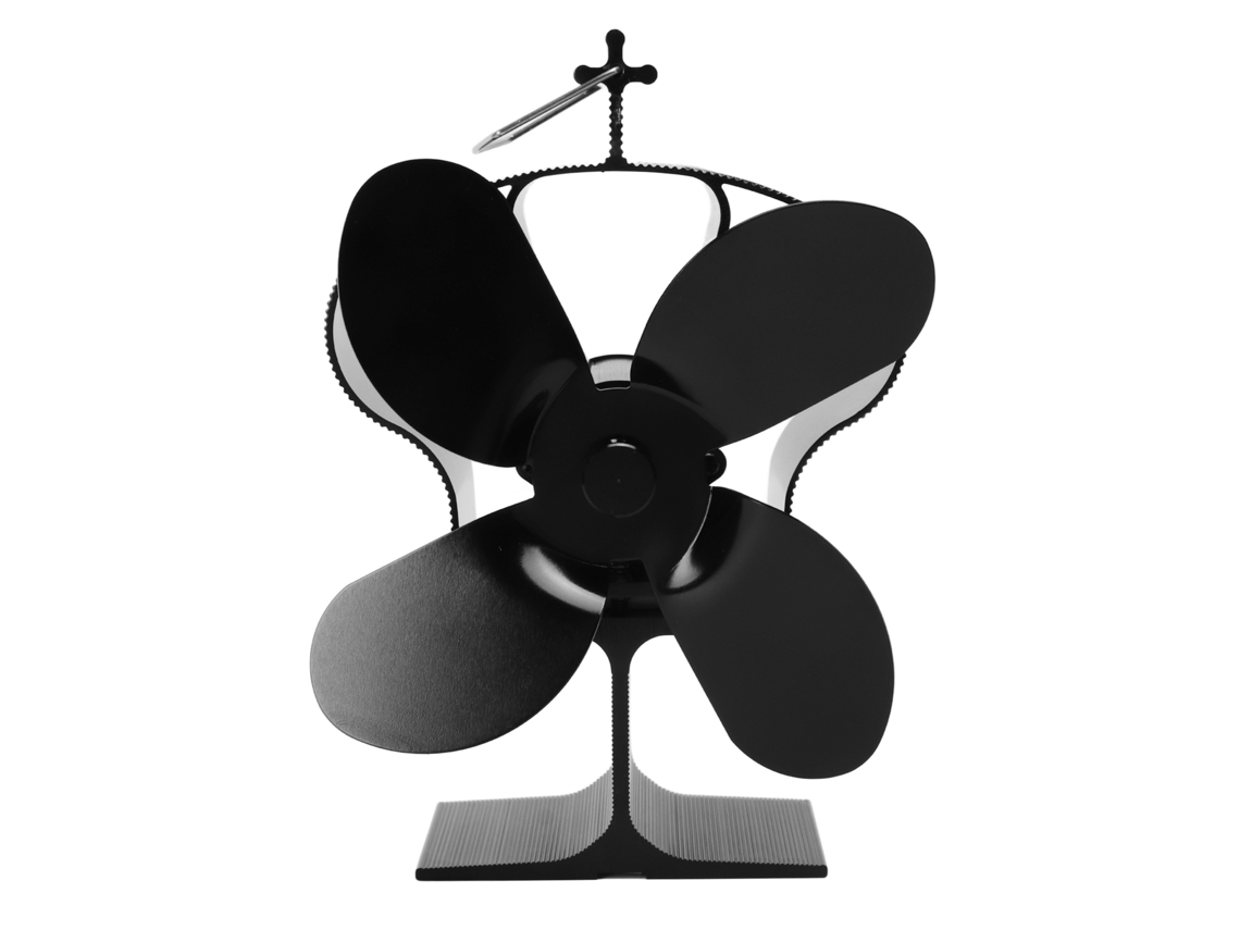 Ventilador Para Estufa De Leña, 4 Aspas, Térmico, Autoarranque, Resistente A Altas Temperaturas, Negro Lt381