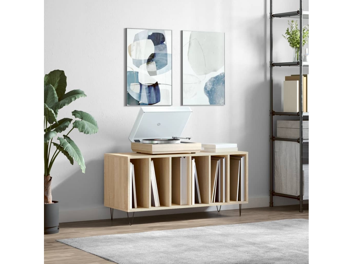 Mueble para discos de 100 x 38 x 48 cm en madera de roble Sonoma, DKD HOME DECOR