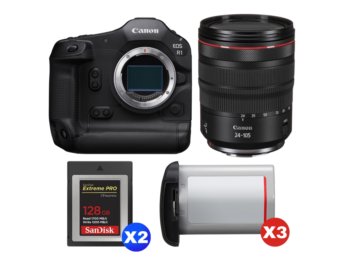 Canon Eos R1 + Rf 24-105mm F/4 L Is Usm + 2 Sandisk 128gb Extreme Pro Cfexpress Type B + 3 Canon Lp-e19 + Ebook “20 Consejos Para Fotos Que Impactan”