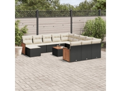 Conjunto de sofá de jardín de 13 piezas con cojines de mimbre sintético negro, Dkd Home Decor