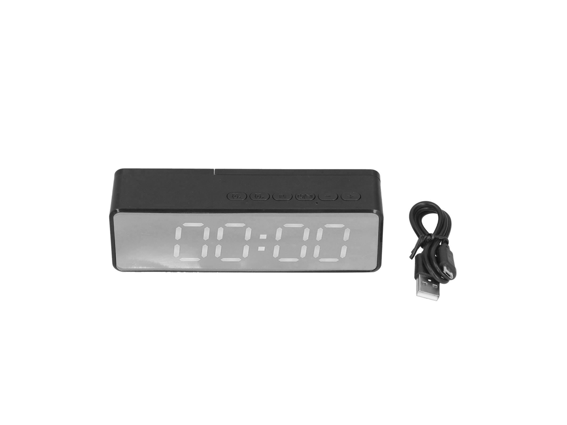 Altavoz Portátil Bluetooth Con Reloj, Espejo Led Y Resistente A Caídas Para Dormitorio Y Oficina Eg-010