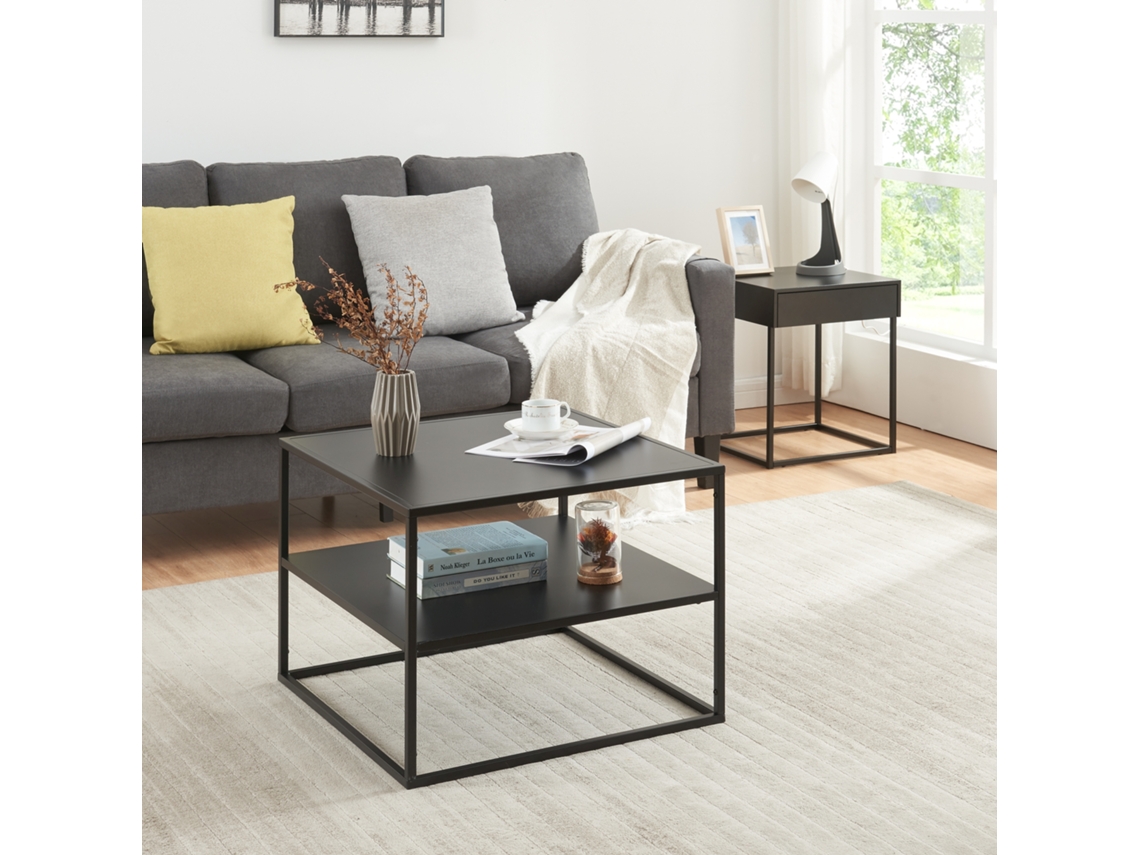 Mesa de centro Solund con 1 estante acero [EN.CASA]