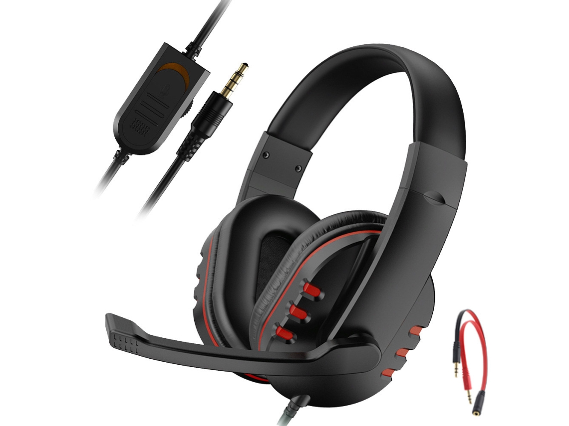 (rojo) Auriculares Para Juegos Con Micrófono, Conector Supraaural Con Cable De 3,5 Mm Y Control De Volumen.