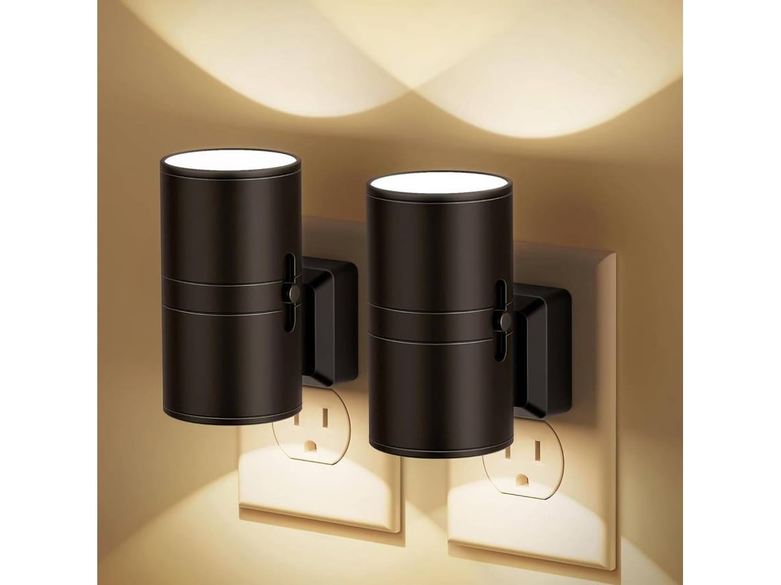 Luces nocturnas con enchufe de pared, modernas luces nocturnas con sensor de luz del anochecer al amanecer, blanco suave 3000K (negro)