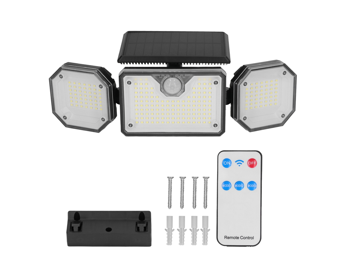 Yncm2026-luz Solar Exterior Con Sensor De Movimiento 3 Cabezas Impermeable Ip65 Control Remoto Para Jardín Cerca