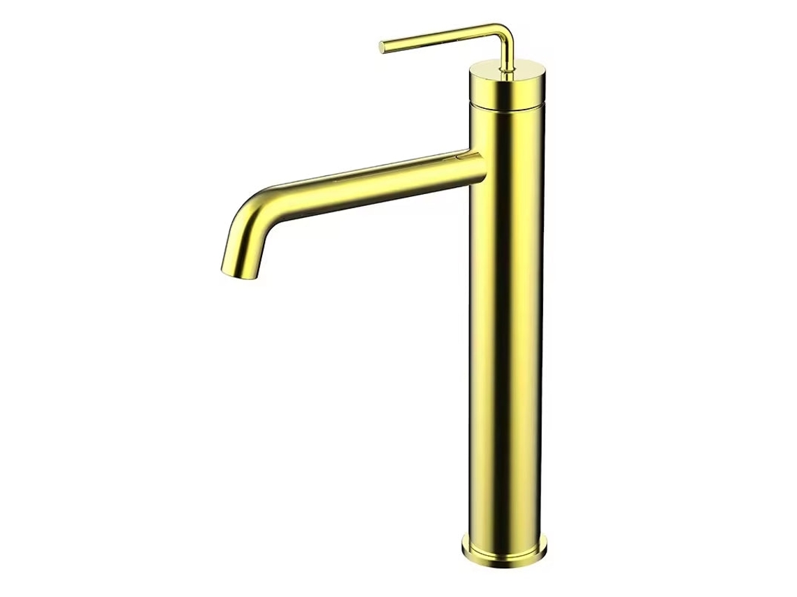 Grifo De Lavabo Elevado 040 En Latón Dorado Cepillado, Colección Scamandre