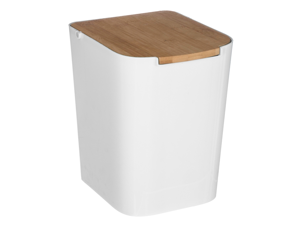 WellHome - Papelera de baño con tapa de bambú Baltik 5L color blanco
