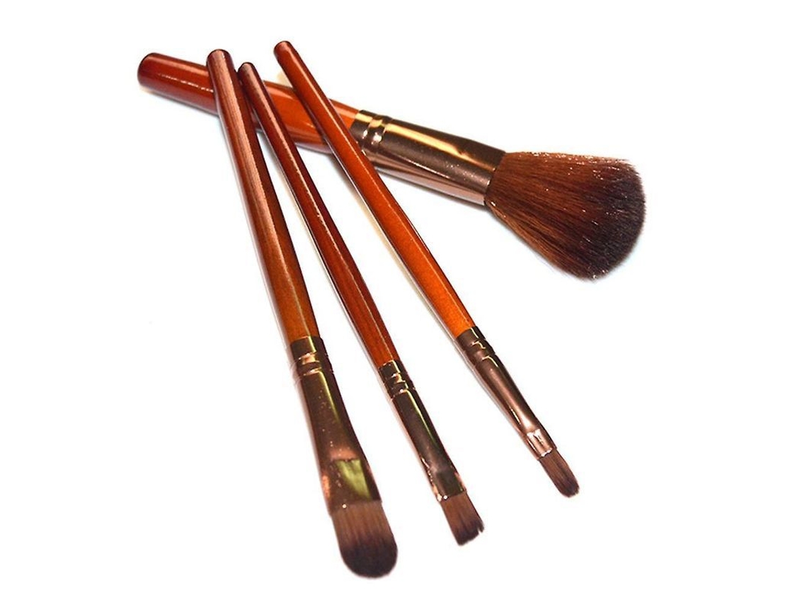 Set De Brochas De Maquillaje Para Principiantes Con 4 Brochas De Madera Y Cerdas Sintéticas Suaves.