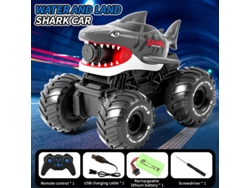 Coche RC anfibio con forma de tiburón, resistente al agua, alcance de 10 m, cañón de agua automático de 150 ml, tanque de 2,4 GHz, color gris. Aeuzwr