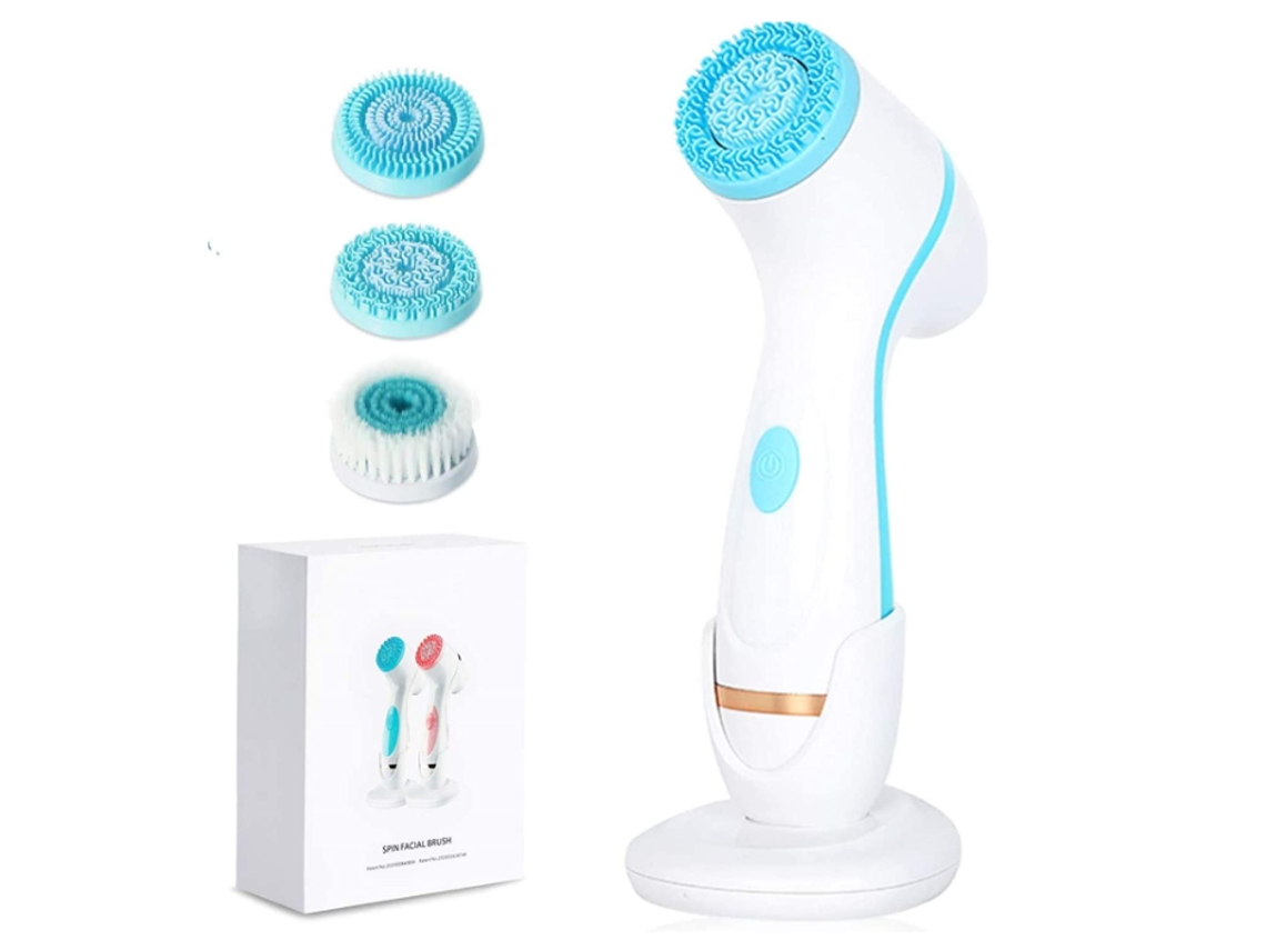 Escova de limpeza facial à prova d'água Escova giratória facial com 3 cabeças Carregamento USB Spin Face Escova (azul)