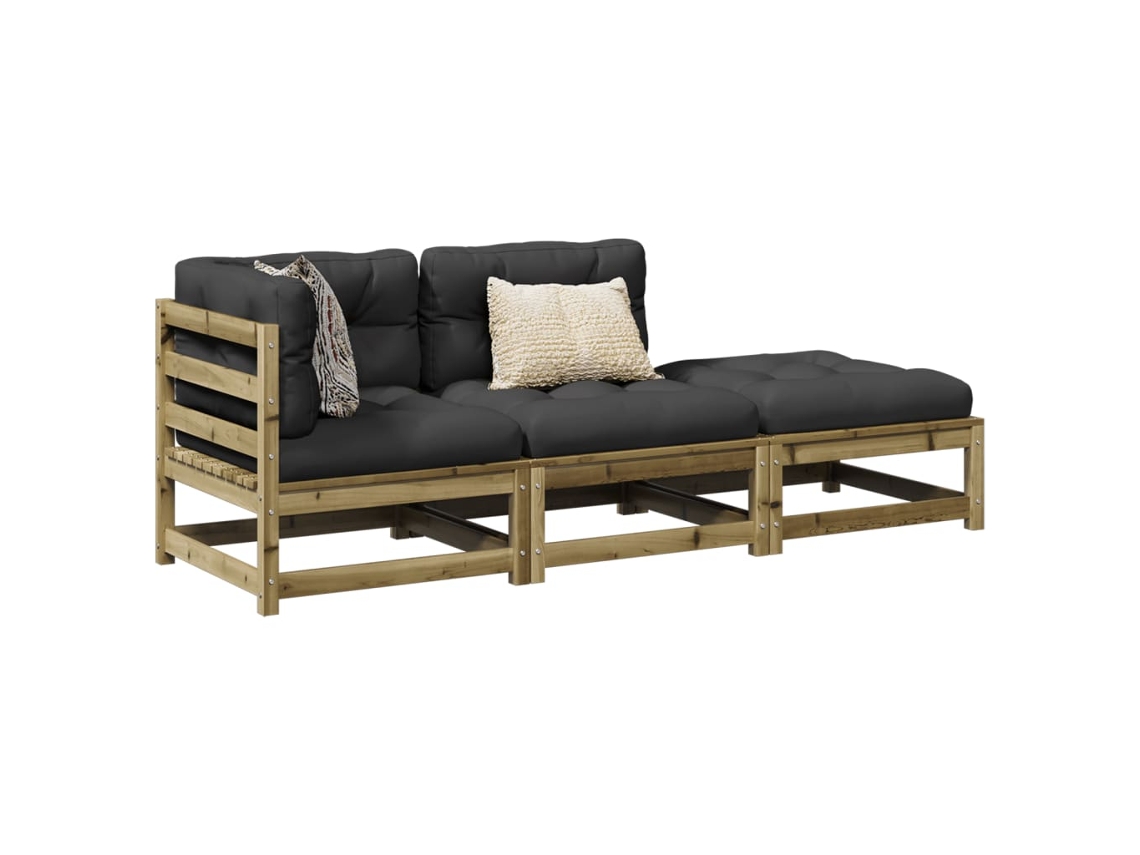 Conjunto 3 Piezas Sofás de Jardin C/ Almofadões Pinho Impregnado Dkd Home Decor