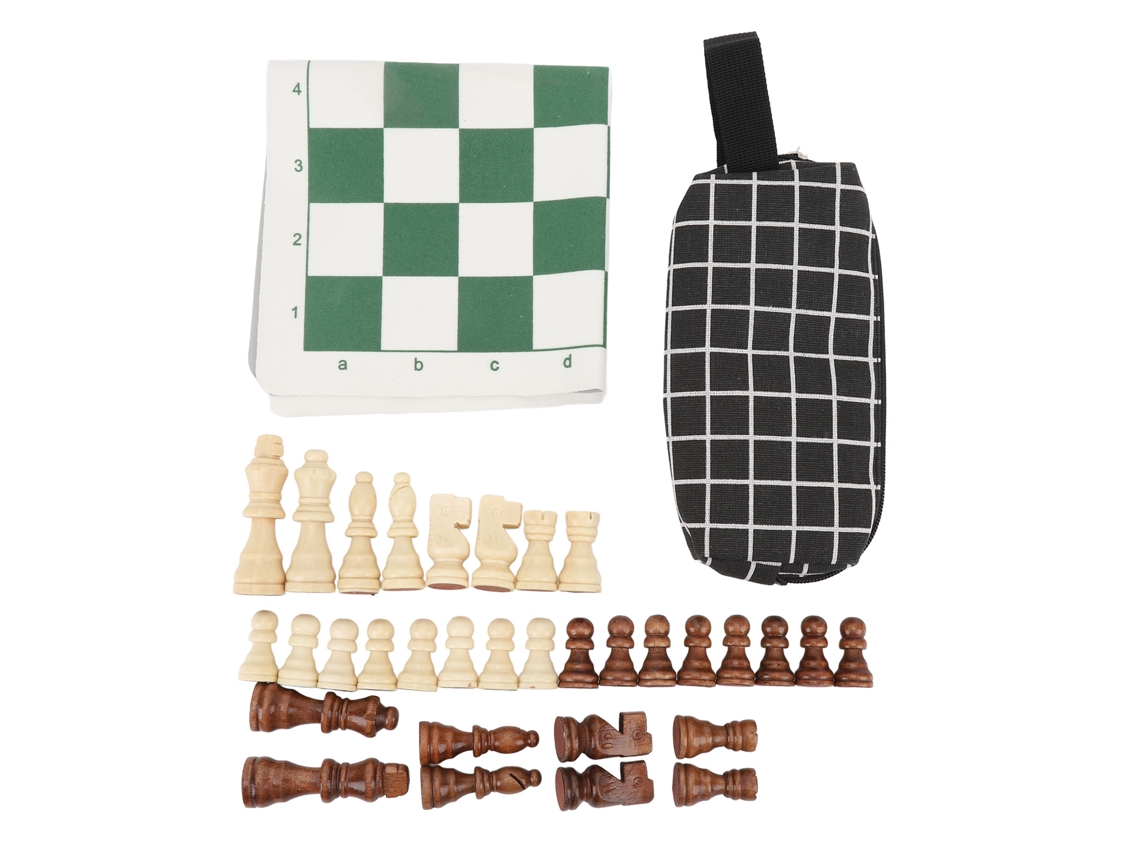 Tablero De Ajedrez Plegable En Cuero Pu Con Piezas De Madera Y Bolsa De Almacenamiento Portátil Verde