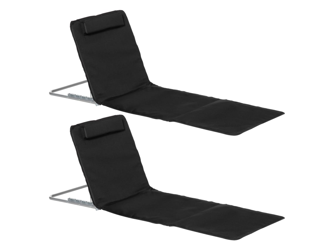 Juego 2 Sillas Playa Desmontables, Reclinable, Bolsa Transporte, 134x48x45cm, Negro