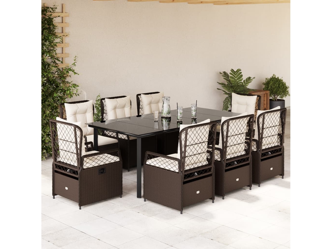 Juego de comedor de jardín de 9 piezas con cojines de mimbre marrón de DKD Home Decor