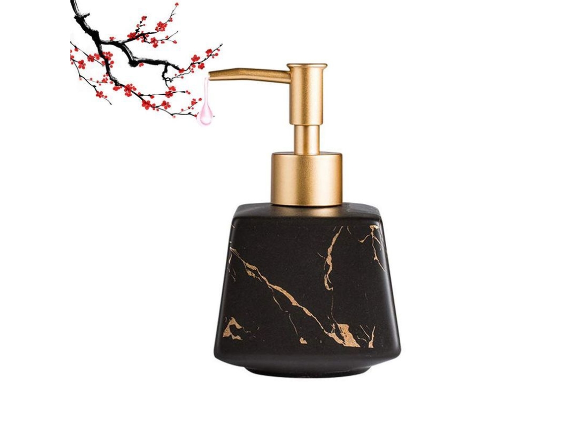 2026-dispensador De Jabón Cerámico Cuadrado Textura Marmol Negro Recargable 260ml Para Baño Cocina
