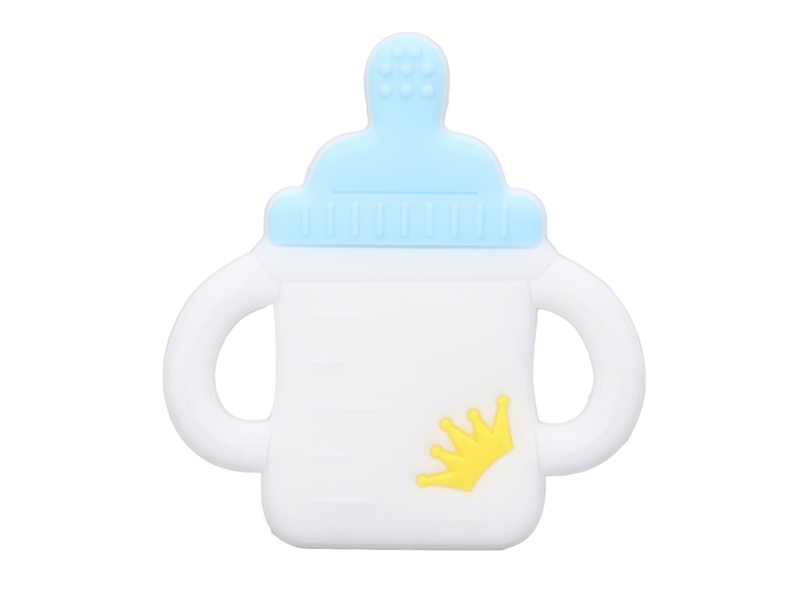 Chupeta De Dentição Bebê Silicone Macio Design Cartoon Garrafa Azul Brinquedo Morder