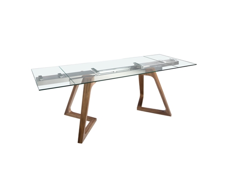 Mesa comedor extensible rectangular cristal templado y nogal ANGEL CERDA