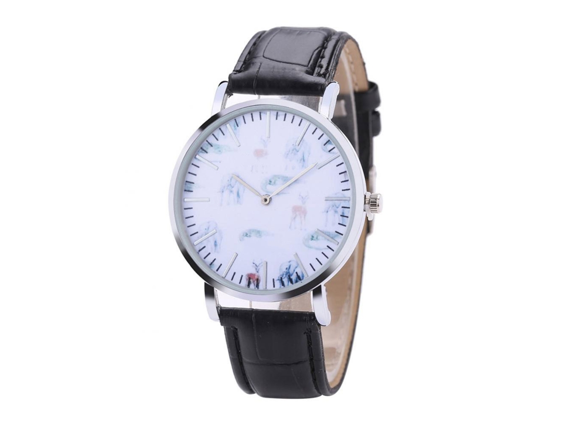 Reloj De Pulsera De Cuarzo Para Estudiantes Con Correa De Cuero Pu Redondo Y Moderno (negro)