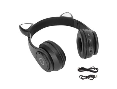 Lindos auriculares Bluetooth con orejas de gato ajustables y graves, auriculares inalámbricos Bluetooth portátiles con cable de sonido para niños (...