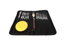Juego De 15 Pinceles Con Mango Cómodo Para Pinturas Al Óleo, Acuarela Y Acrílico, Con Esponja Y Bolsa.