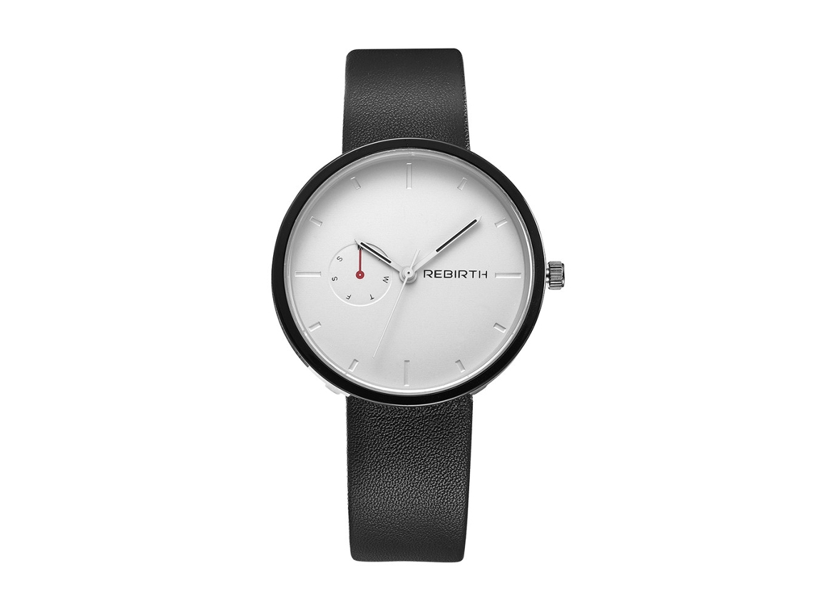 Reloj De Pulsera Unisex Rebirth De Moda Informal Con Esfera Grande Y Movimiento De Cuarzo Negro.