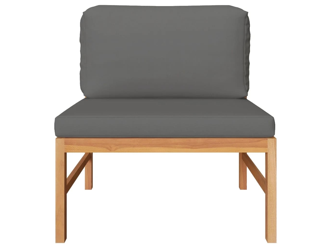 Maison Exclusive - Sofá Central De Madera Maciza De Teca Con Cojines Gris Oscuro