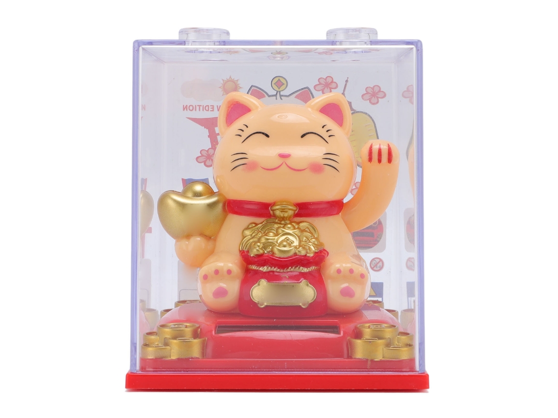 Gato de la suerte Baok con brazo mecánico solar que detecta la luz para oficina, tienda, restaurante - Amarillo
