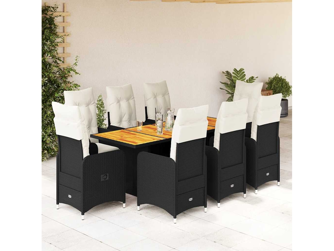 Conjunto de bistró de jardín de 9 piezas DKD Home Decor con cojines de mimbre negros