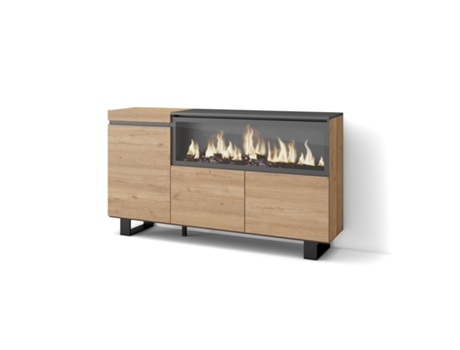 Aparadores para salón, 160, 3 Puertas, Chimenea eléctrica XXL, Diseño industrial, Roble SKRAUT HOME