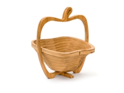 Relaxdays Cesto Dobrável Maçã, Hbt: 30 X 27 X 22,5 Cm, Cesto Em Bambu, Cesto De Frutas, Também Como Tábua, Castanho