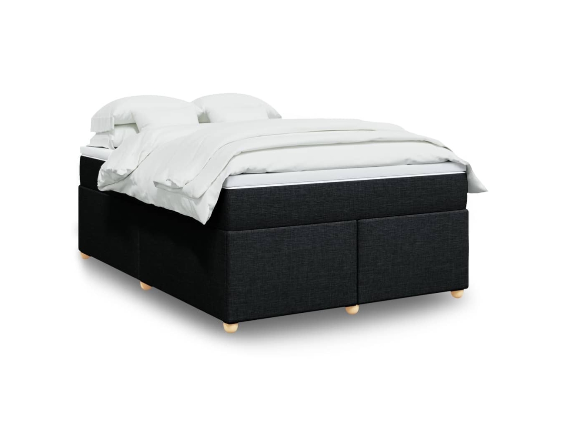 Cama Box Spring Con Colchón Tela Negro 140x190 Cm