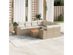 Conjunto de sofá de jardín de 9 piezas con cojines, mimbre sintético beige, Dkd Home Decor