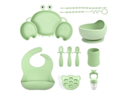 Set De Cubiertos Bebé Eifson 6+ Meses Plato Cangrejo + Vaso Babero 11 Piezas (verde)