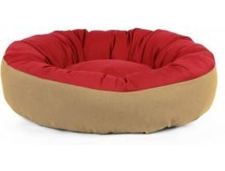 Cama Redonda para Perros y Gatos GAUTY Tela de sarga (Roja y Beige - 57 cm)