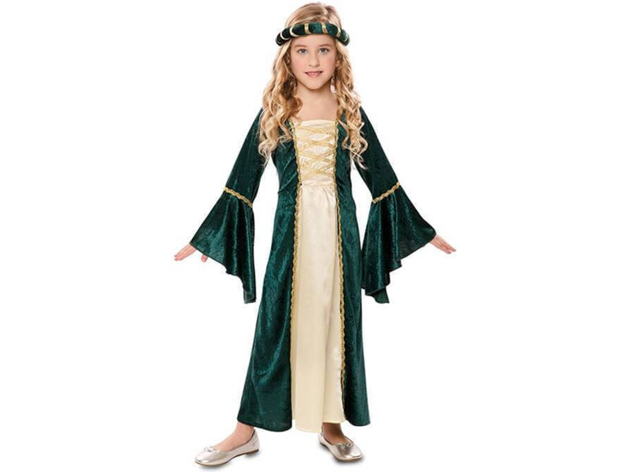 Disfraz de Niña DISFRAZZES Dama Medieval Verde (Talla: 7 a 9 años)