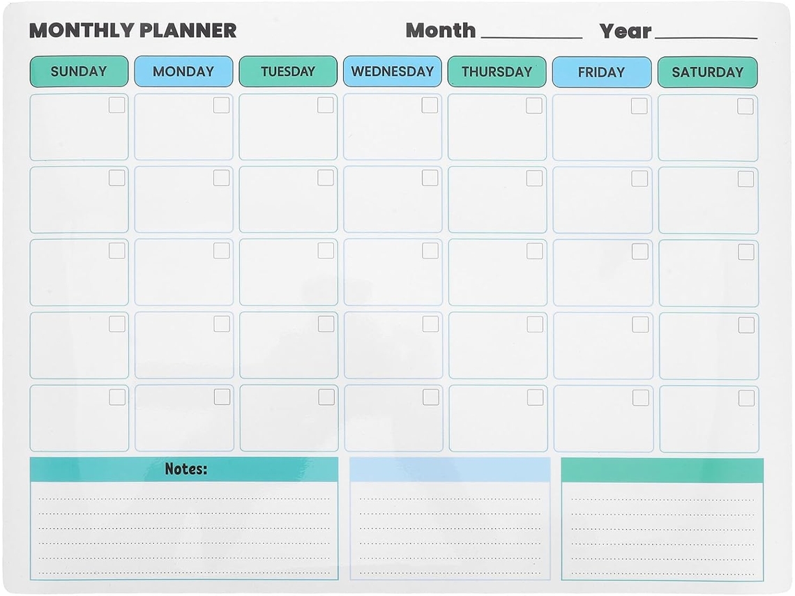 Calendario mensual para nevera, pizarra blanca autoadhesiva no magnética para escribir y borrar.