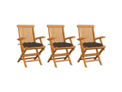 Sillas de jardín con cojines grises Acast. 3 piezas de teca maciza Dkd Home Decor.
