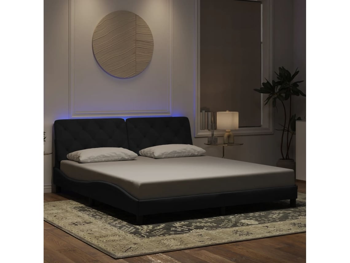 Estructura De Cama Con Luces Led Terciopelo Negro 180x200 Cm