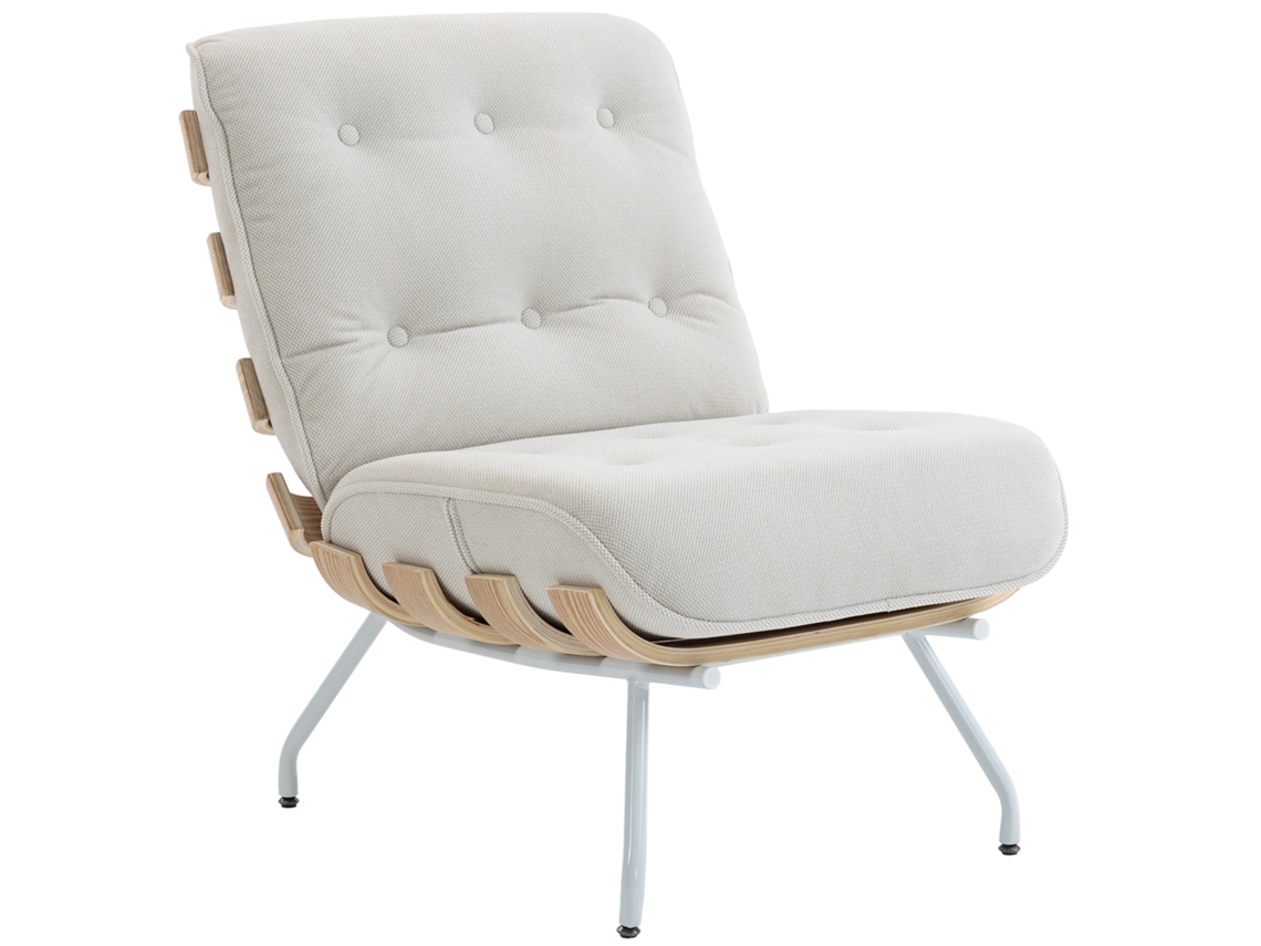 Poltrona Sala Linho Assento Acolchoado Estrutura Aço 62,5x94x81cm Creme