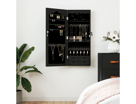 Espejo con joyero de pared negro 37.5x10x90 cm VIDAXL