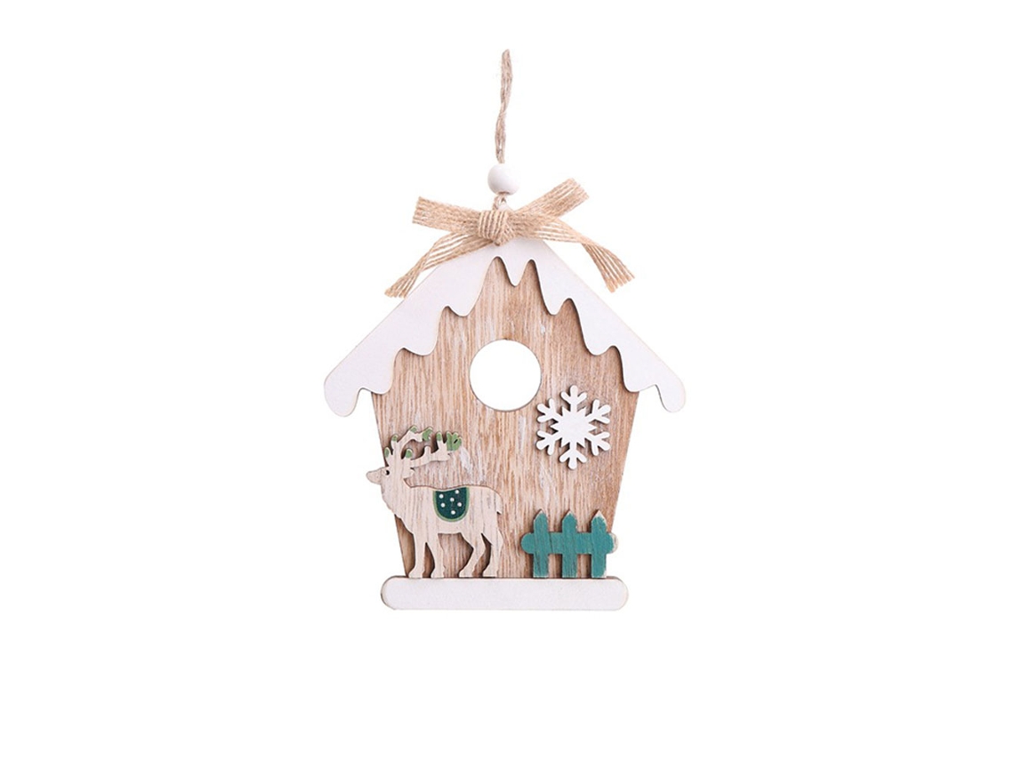 Colgante navideño decorativo con forma de casa de madera