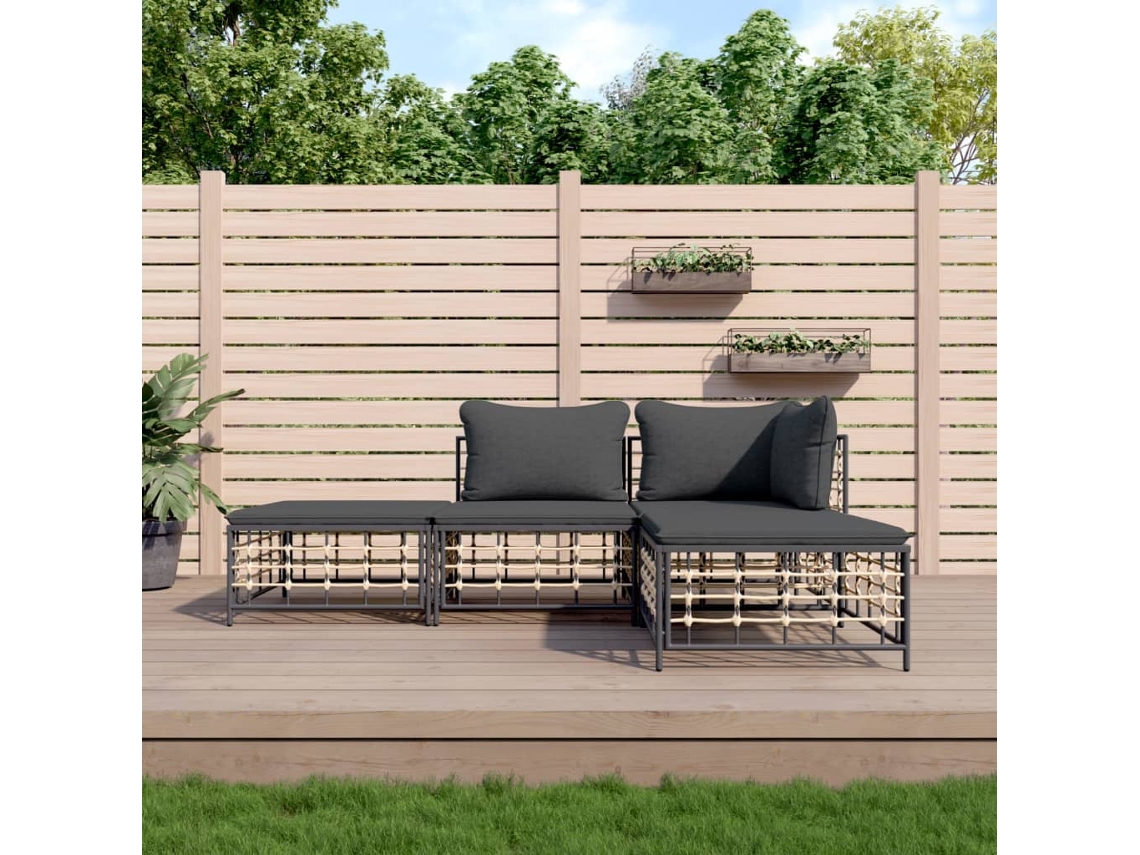 Conjunto de jardín de 4 piezas con cojines de ratán antracita Dkd Home Decor