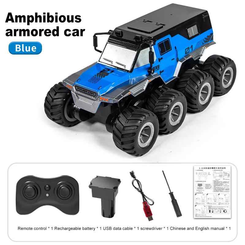 (azul) Brinquedo Elétrico Anfíbio Off-road De Oito Rodas Com Controle Remoto Para Crianças