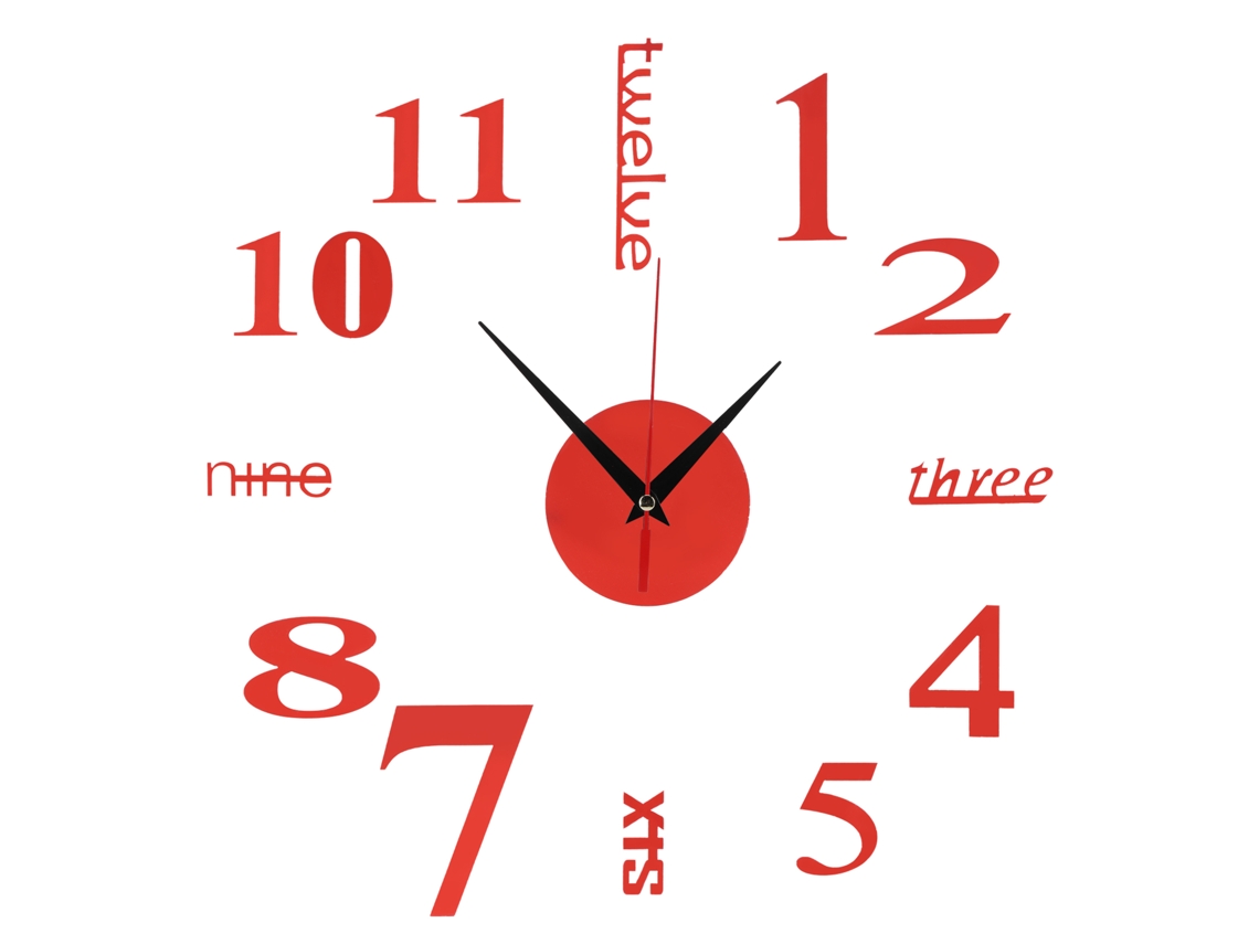 Pegatina de reloj digital moderno Baok-Modern DIY para decoración del hogar, sala de estar y oficina, color rojo.
