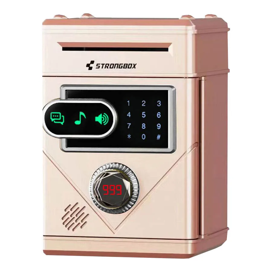 Alcancía electrónica con contraseña, contadora automática de monedas y billetes, caja de ahorros con pantalla táctil Mdug (oro rosa)